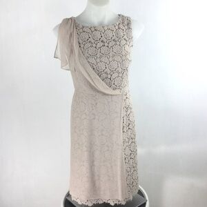 Ann Taylor Dress Floral Crochet Silk Overlay Tan
